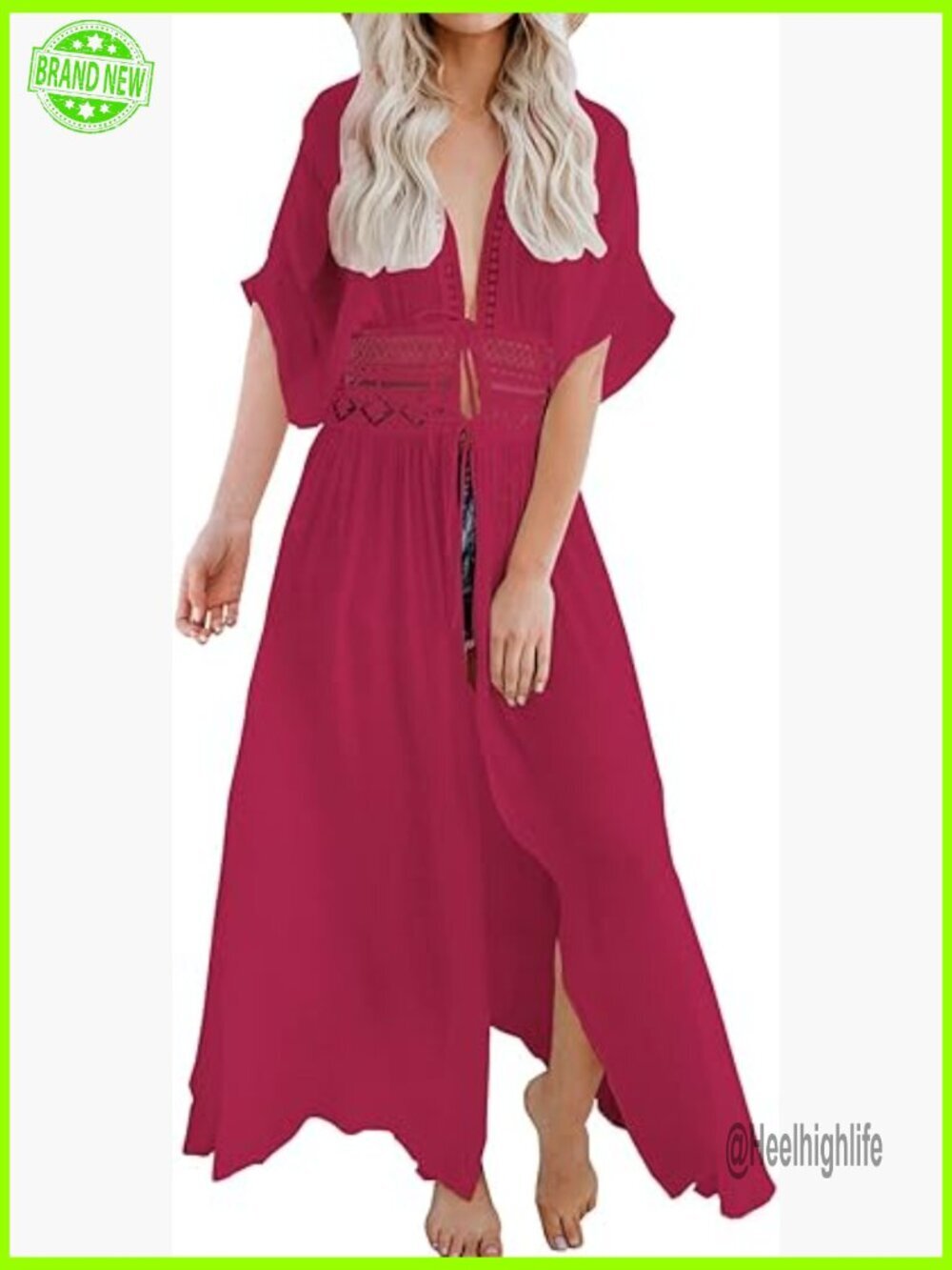 Sheer Lace Kimono Cover Up Maxi Length Beach Swimsuit Bikini